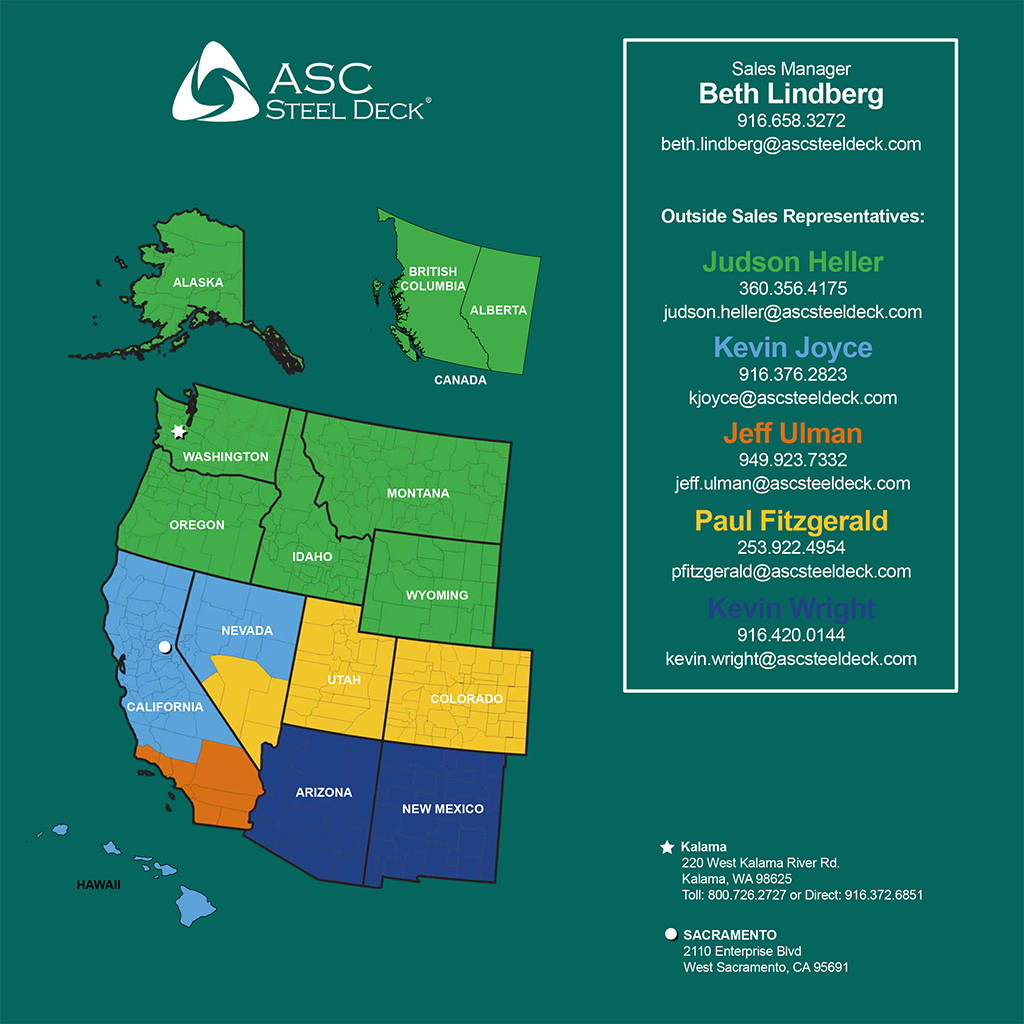 ASC Steel Deck Sales Map - Contact us!